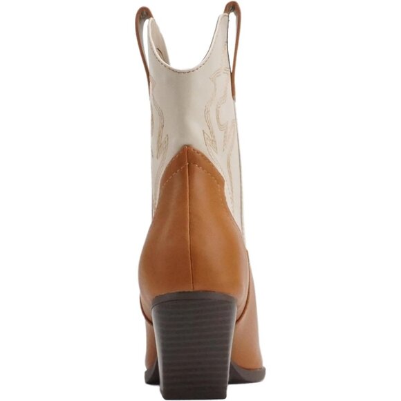 Blazing Ankle Boot Women Brown White Imitation Suede Pointe Toe Low Heel - Picture 3 of 4